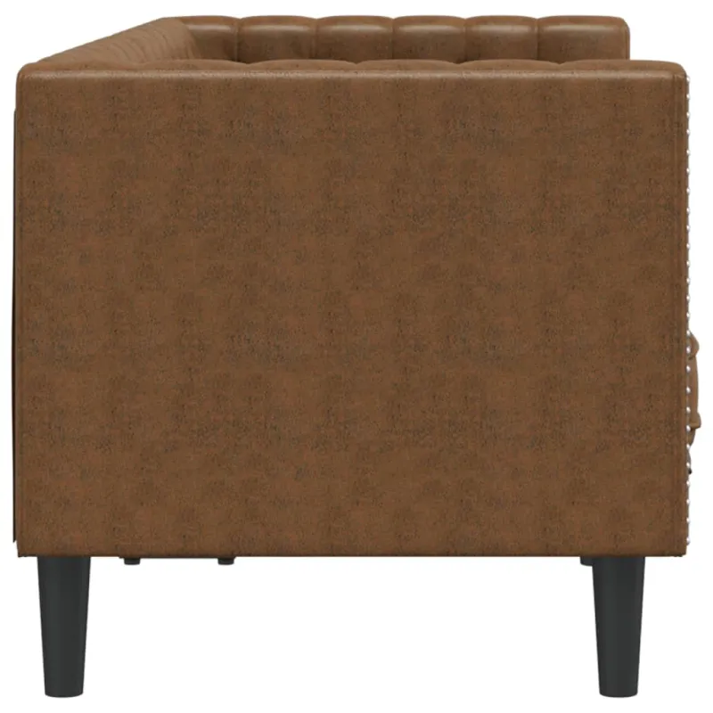 Dvivietė chesterfield sofa su pagalvėlėmis, ruda, dirbtinė oda