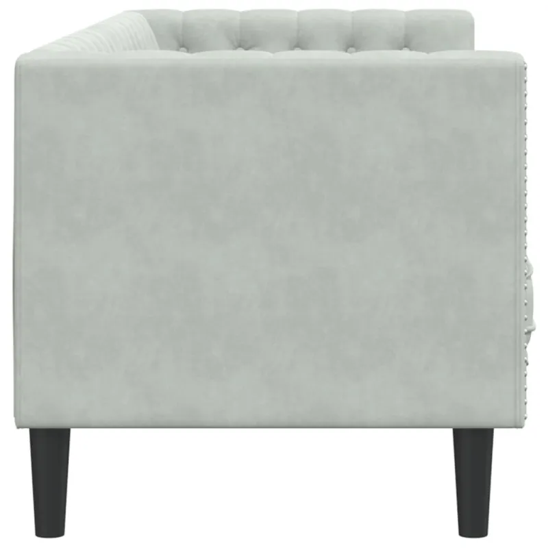 Trivietė chesterfield sofa su pagalvėlėmis, pilka, aksomas