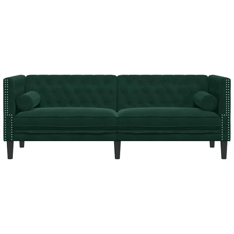 Trivietė chesterfield sofa su pagalvėlėmis, žalia, aksomas
