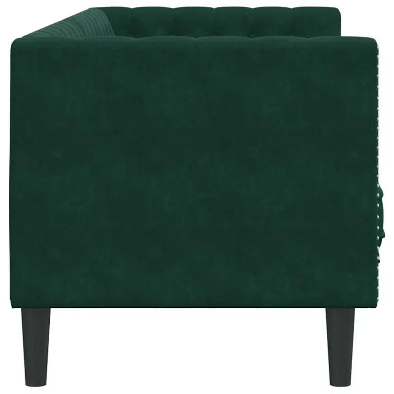 Trivietė chesterfield sofa su pagalvėlėmis, žalia, aksomas