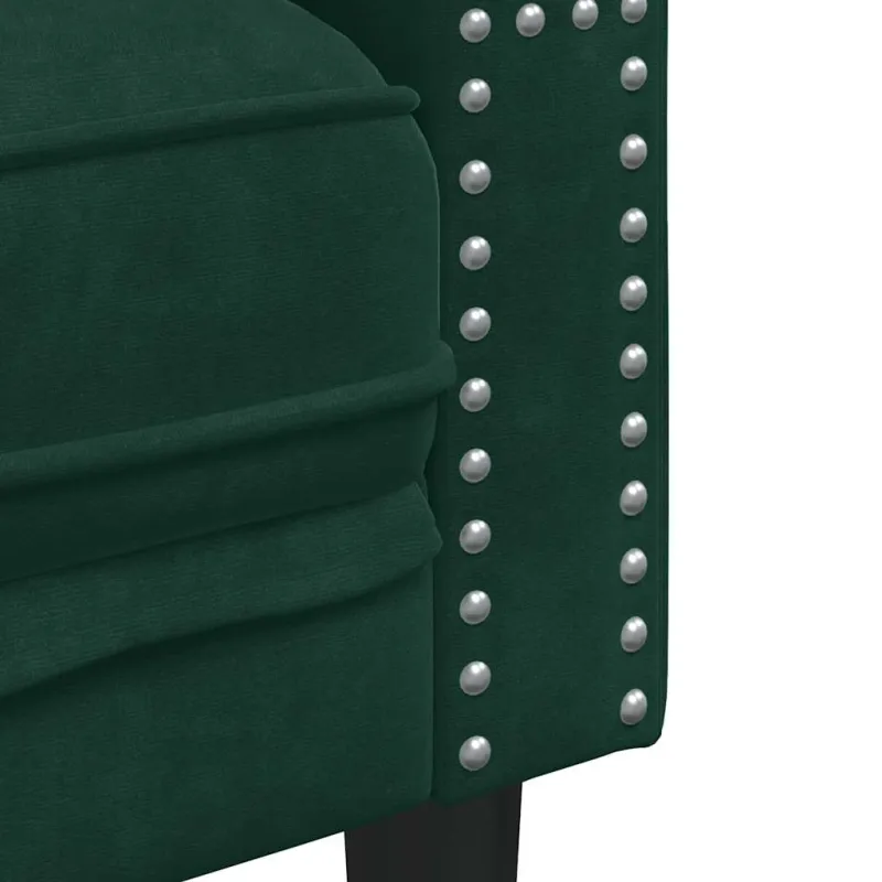 Trivietė chesterfield sofa su pagalvėlėmis, žalia, aksomas