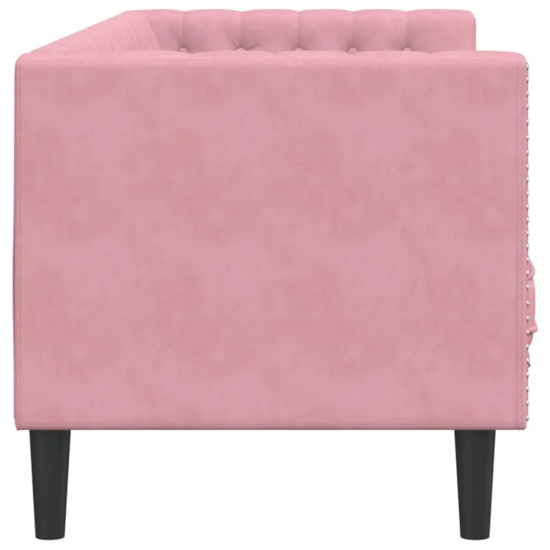Trivietė chesterfield sofa su pagalvėlėmis, rožinė, aksomas