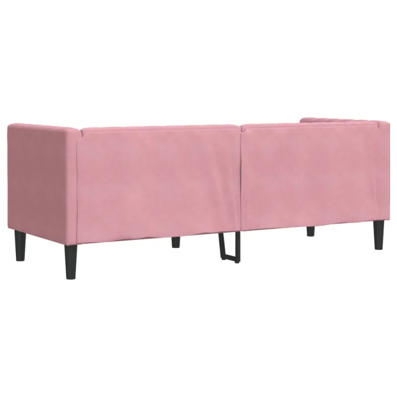 Trivietė chesterfield sofa su pagalvėlėmis, rožinė, aksomas