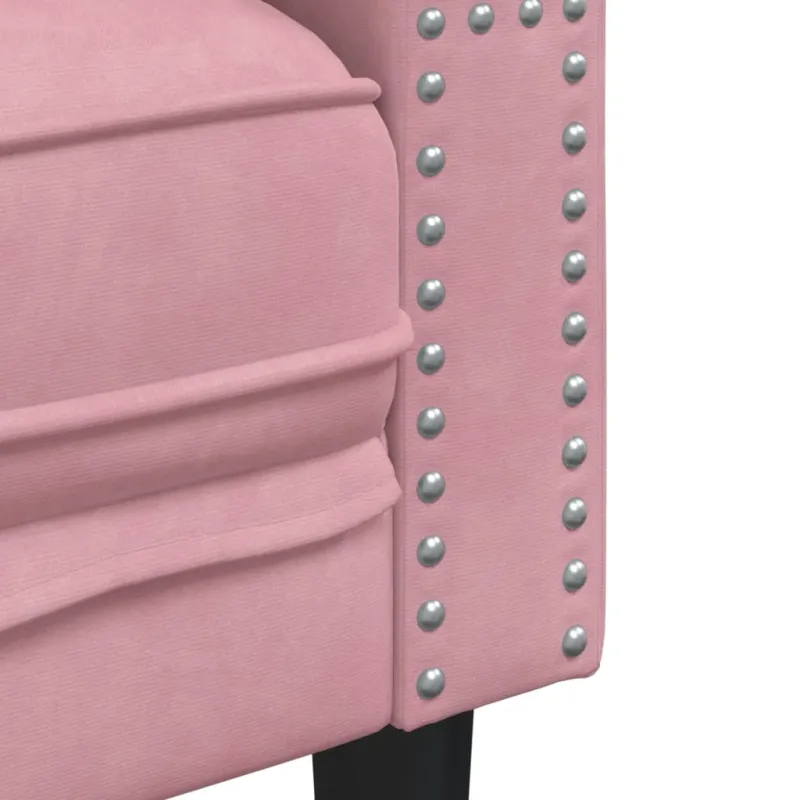 Trivietė chesterfield sofa su pagalvėlėmis, rožinė, aksomas