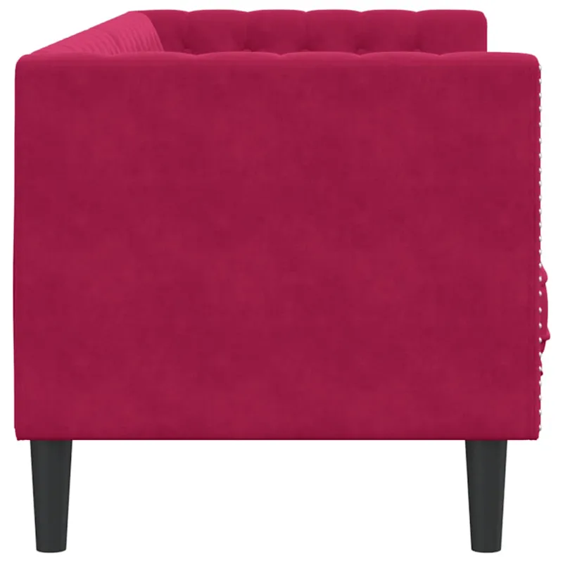 Trivietė chesterfield sofa su pagalvėlėmis, raudona, aksomas
