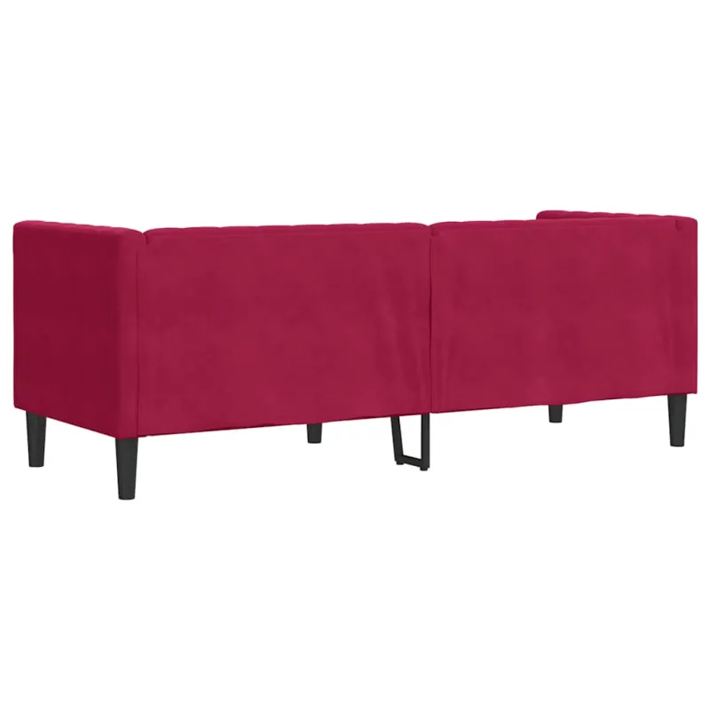 Trivietė chesterfield sofa su pagalvėlėmis, raudona, aksomas
