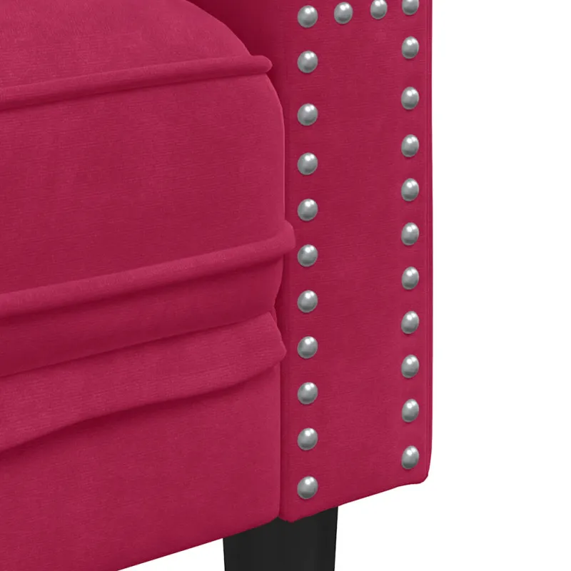 Trivietė chesterfield sofa su pagalvėlėmis, raudona, aksomas