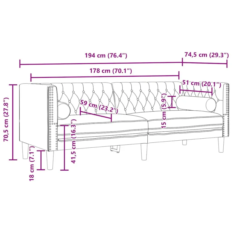Trivietė chesterfield sofa su pagalvėlėmis, raudona, aksomas