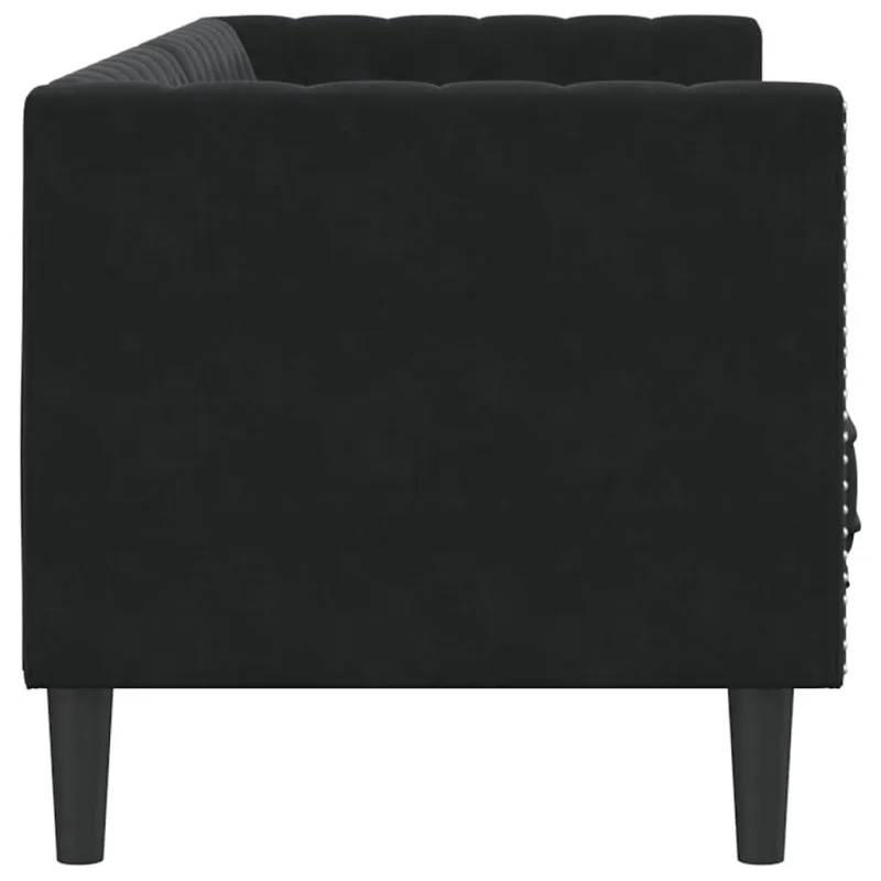 Trivietė chesterfield sofa su pagalvėlėmis, juoda, aksomas