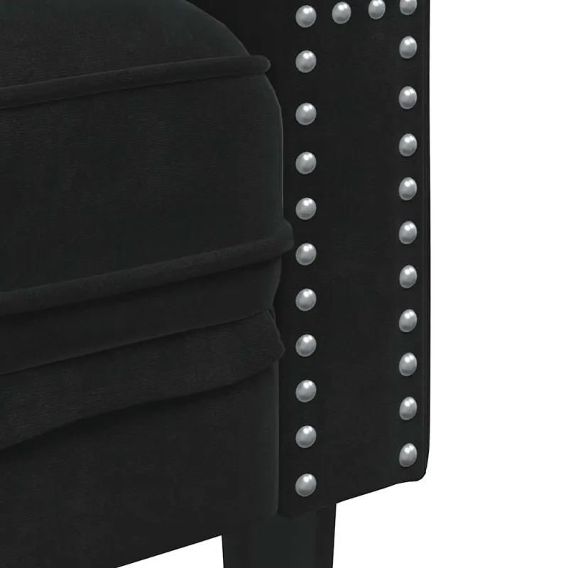 Trivietė chesterfield sofa su pagalvėlėmis, juoda, aksomas