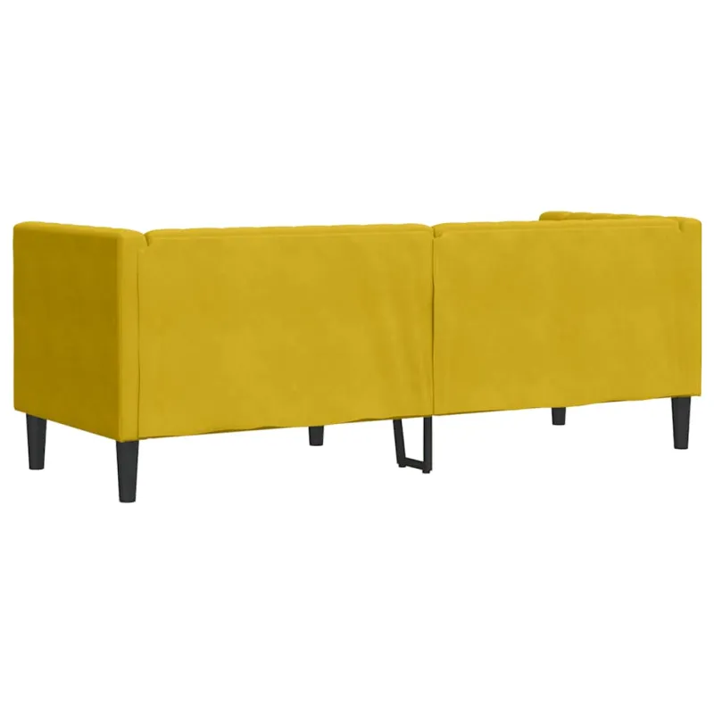 Trivietė chesterfield sofa su pagalvėlėmis, geltona, aksomas