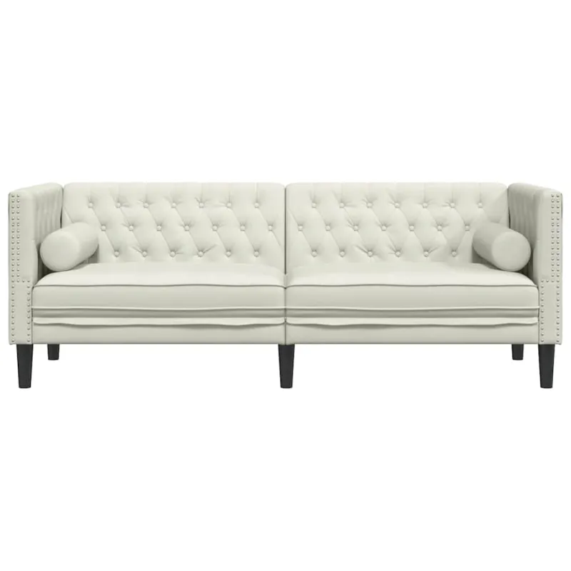 Trivietė chesterfield sofa su pagalvėlėmis, kreminė, aksomas