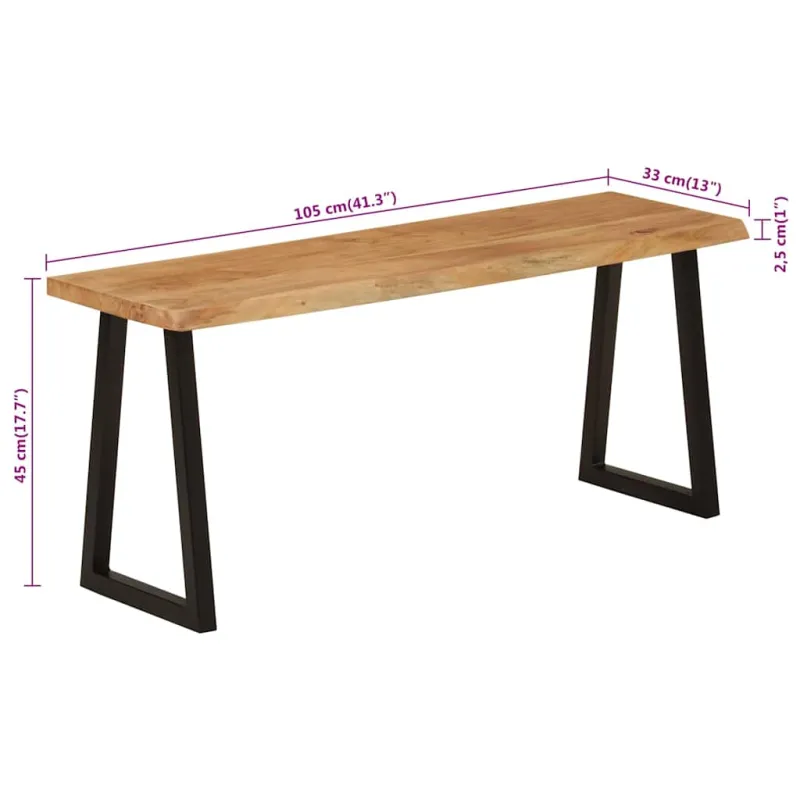 Suoliukas su gyvu kraštu, 105cm, akacijos medienos masyvas
