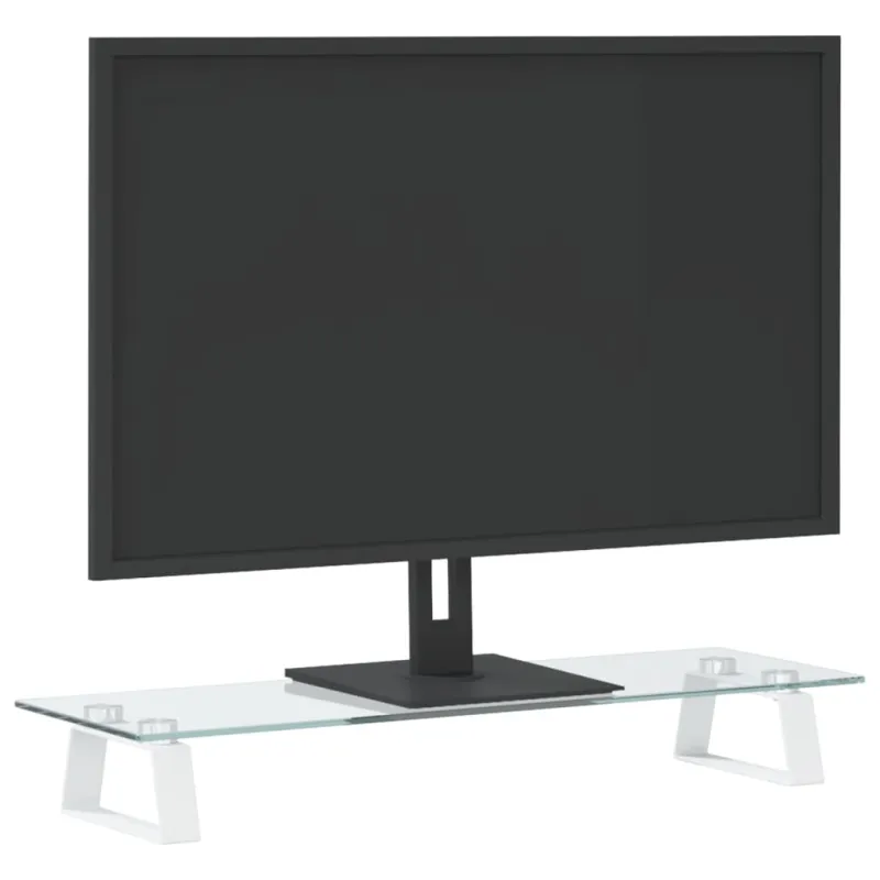 Monitoriaus stovas, baltas, 60x20x8cm, stiklas ir metalas