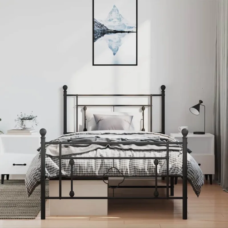 Lovos rėmas su galvūgaliu/kojūgaliu, juodas, 100x200cm, metalas