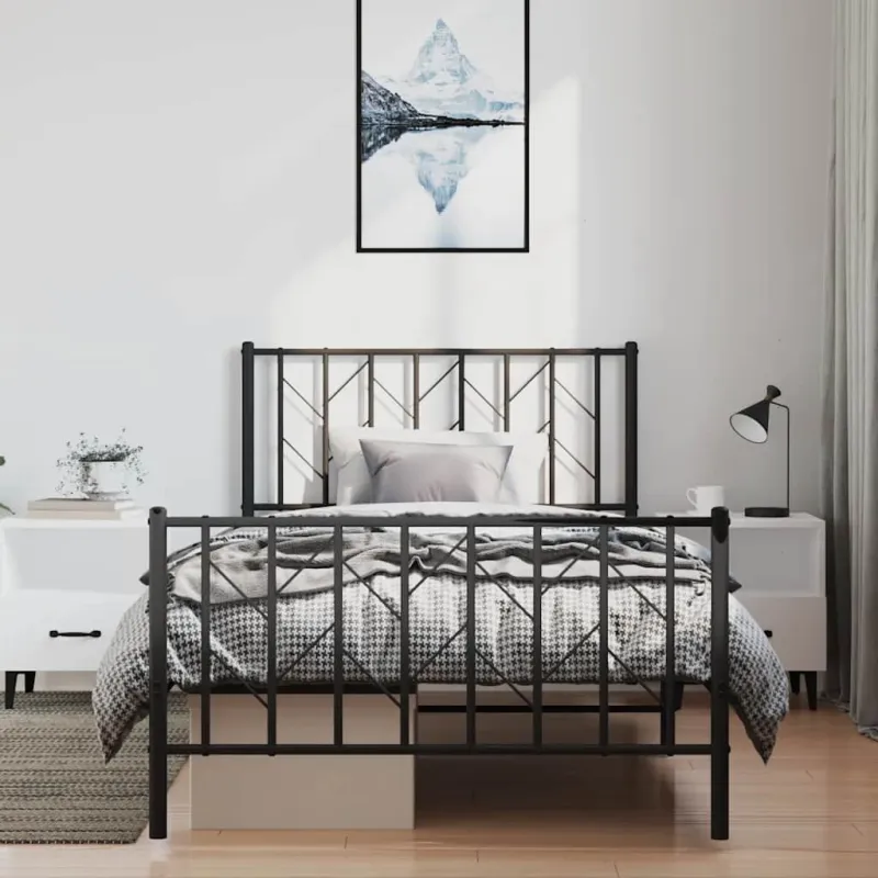 Lovos rėmas su galvūgaliu/kojūgaliu, juodas, 100x200cm, metalas