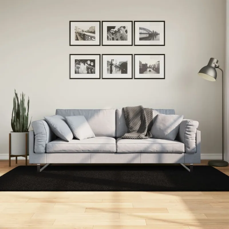 Kilimas HUARTE, juodas, 100x200cm, trumpi šereliai