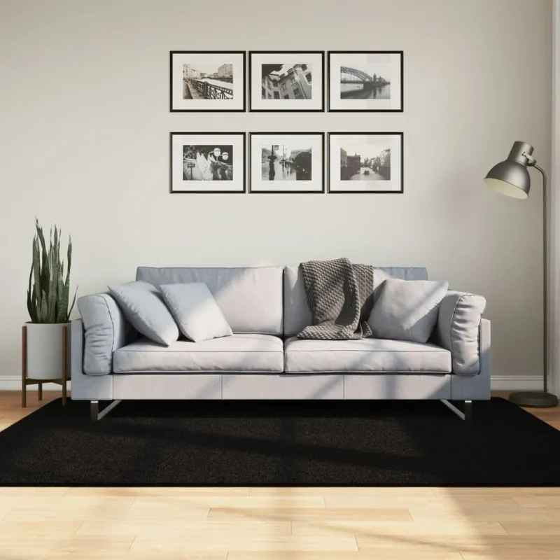 Kilimas HUARTE, juodas, 140x200cm, trumpi šereliai