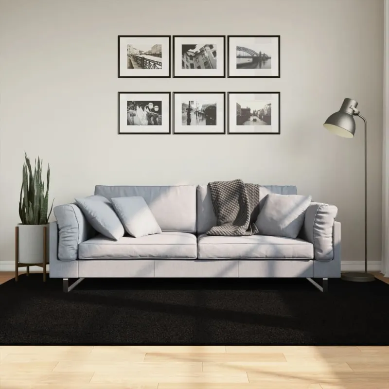 Kilimas HUARTE, juodas, 160x230cm, trumpi šereliai