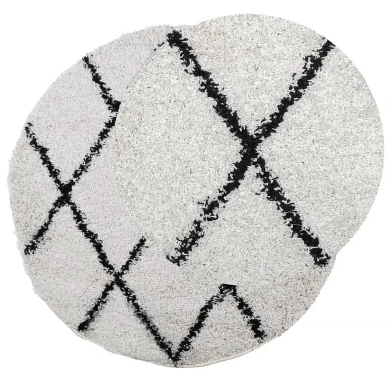 Shaggy kilimas PAMPLONA, kreminis ir juodas, 120cm skersmens