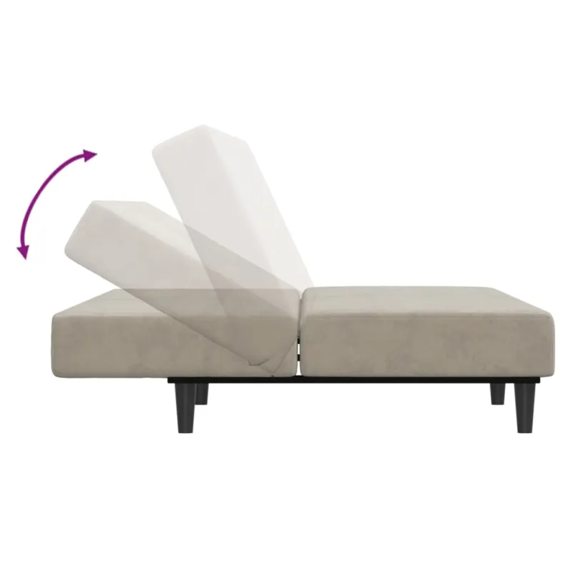 Dvivietė sofa-lova, šviesiai pilkos spalvos, aksomas