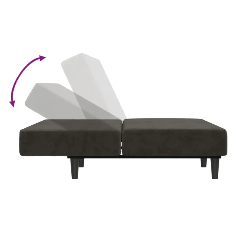 Dvivietė sofa-lova, tamsiai pilkos spalvos, aksomas