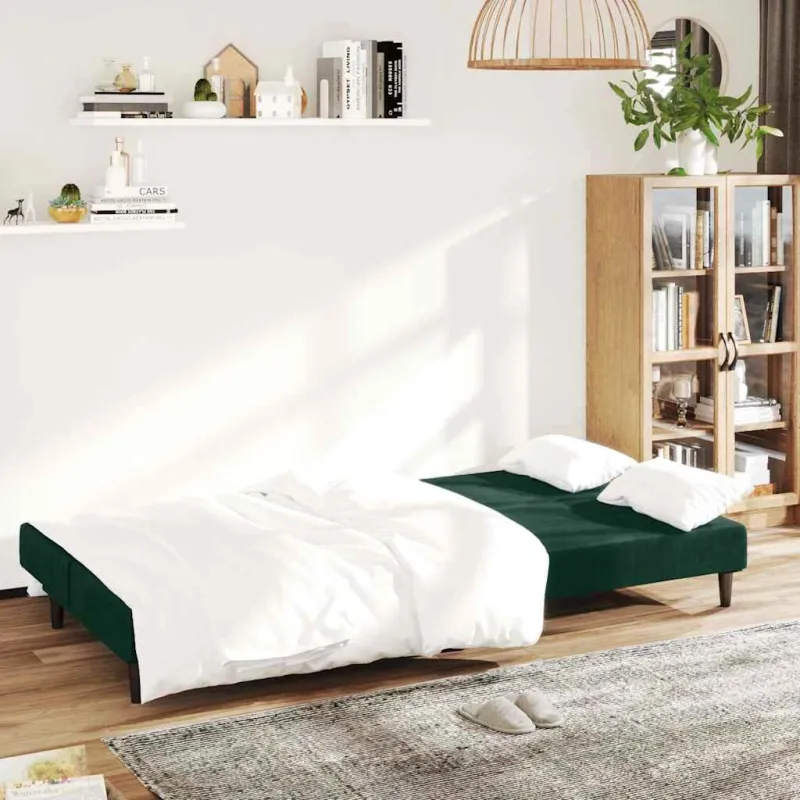 Dvivietė sofa-lova, tamsiai žalios spalvos, aksomas