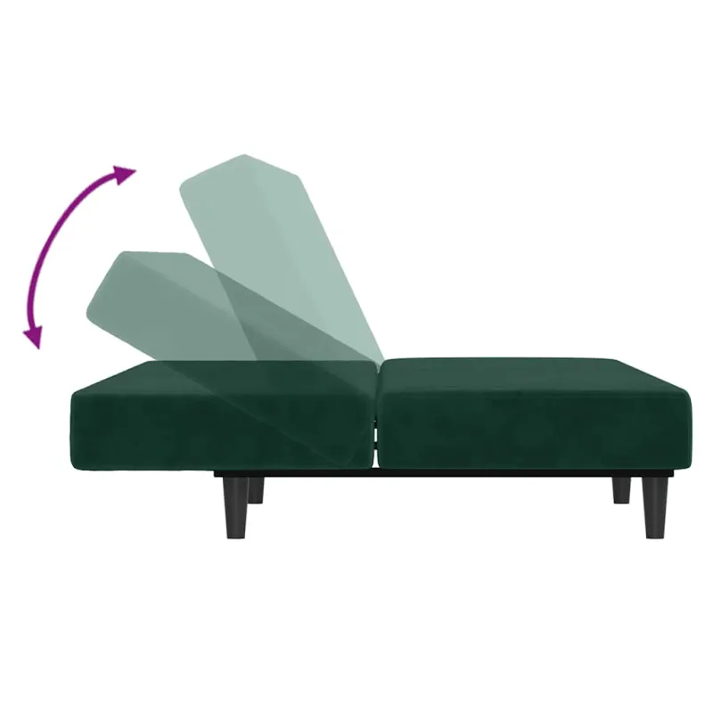 Dvivietė sofa-lova, tamsiai žalios spalvos, aksomas