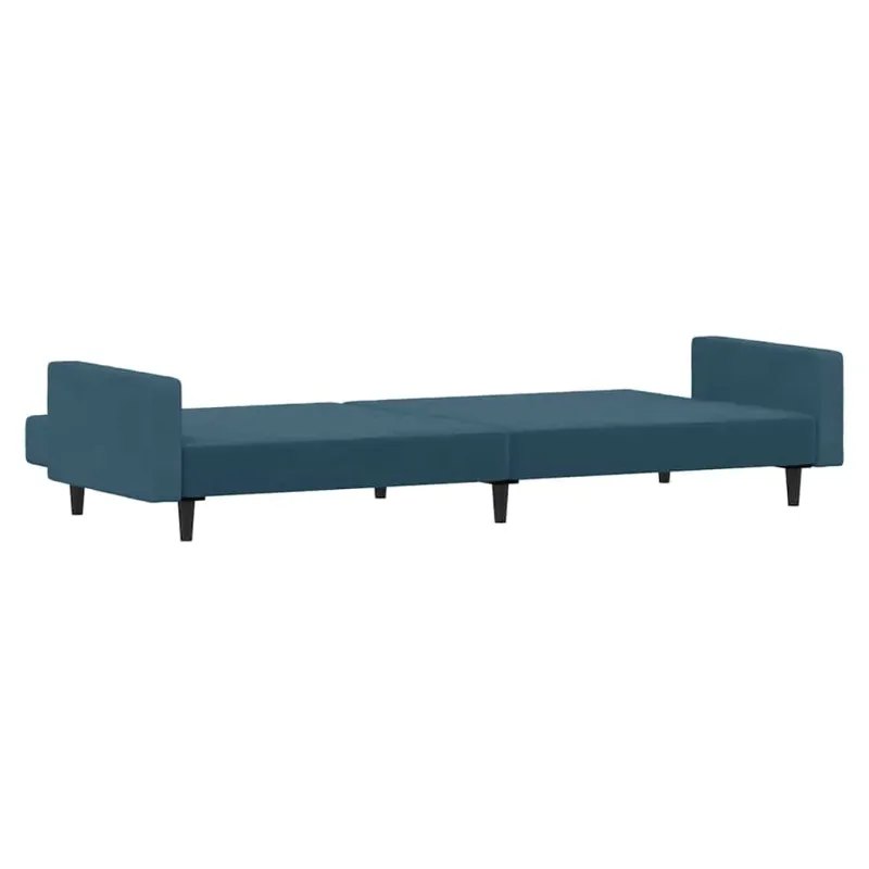 Dvivietė sofa-lova, mėlynos spalvos, aksomas