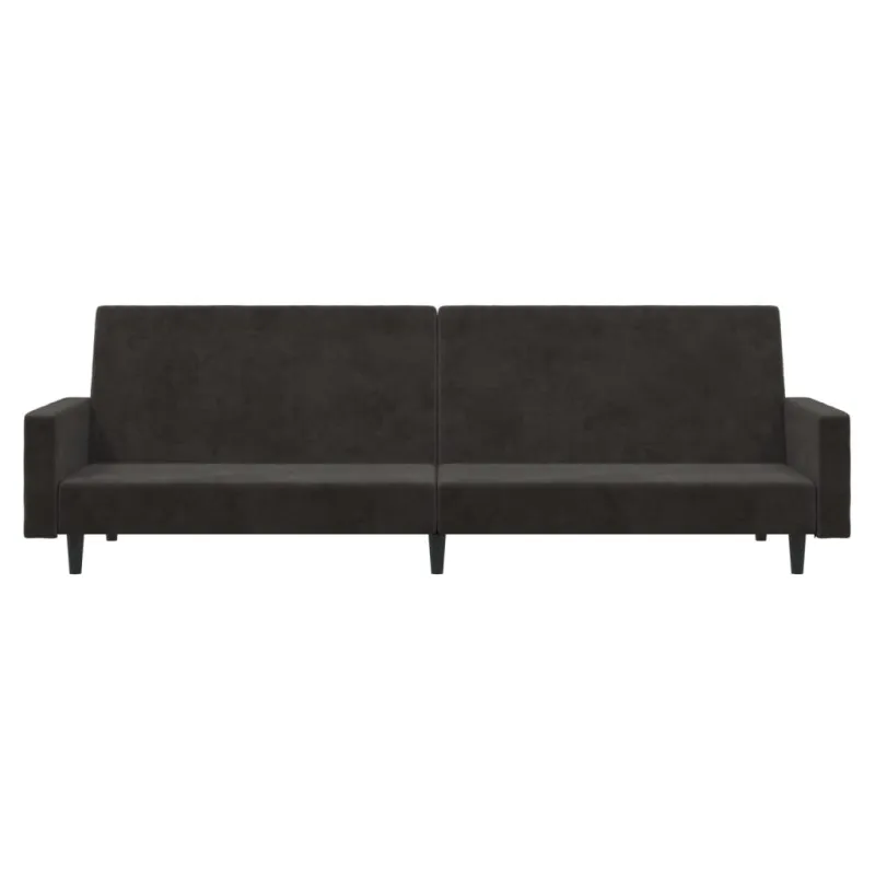 Dvivietė sofa-lova, tamsiai pilkos spalvos, aksomas