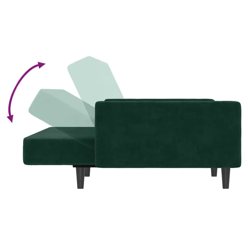 Dvivietė sofa-lova, tamsiai žalios spalvos, aksomas