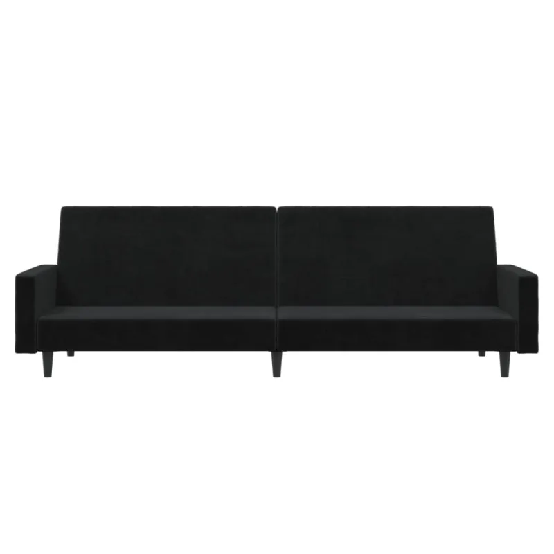 Dvivietė sofa-lova, juodos spalvos, aksomas