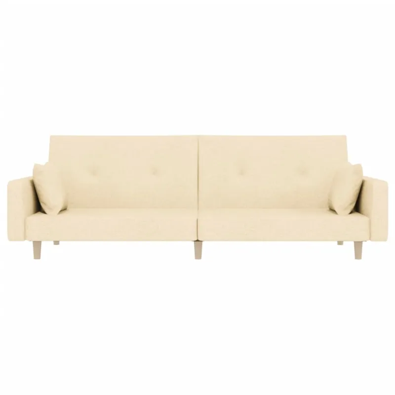 Dvivietė sofa-lova su dvejomis pagalvėmis, kreminė, audinys