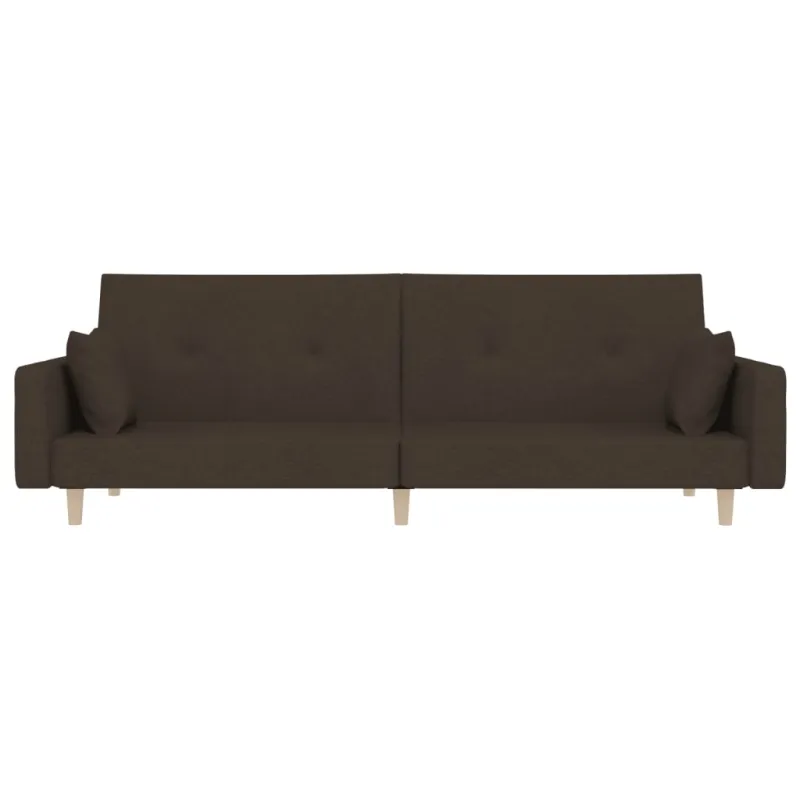 Dvivietė sofa-lova su dvejomis pagalvėmis, ruda, audinys