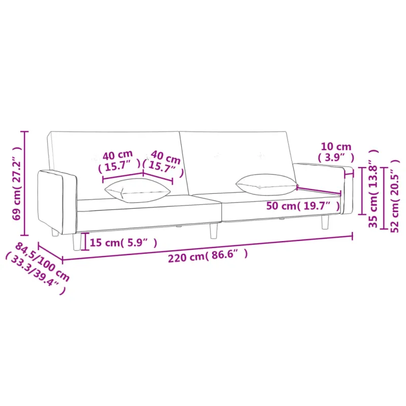 Dvivietė sofa-lova su dvejomis pagalvėmis, taupe, audinys