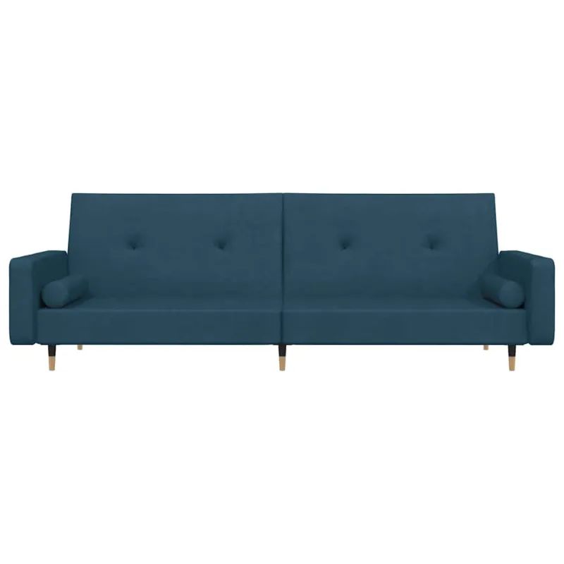 Dvivietė sofa-lova su dvejomis pagalvėmis, mėlyna, aksomas
