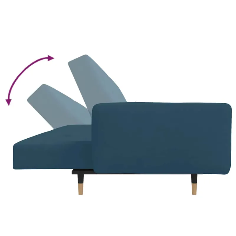 Dvivietė sofa-lova su dvejomis pagalvėmis, mėlyna, aksomas