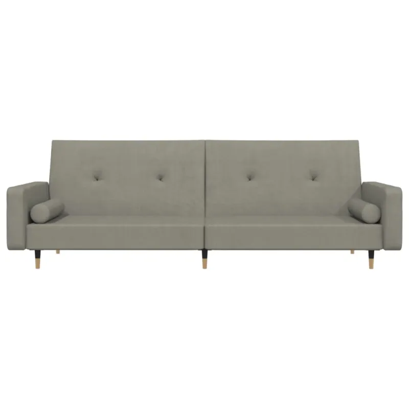 Dvivietė sofa-lova su dvejomis pagalvėmis, pilka, aksomas