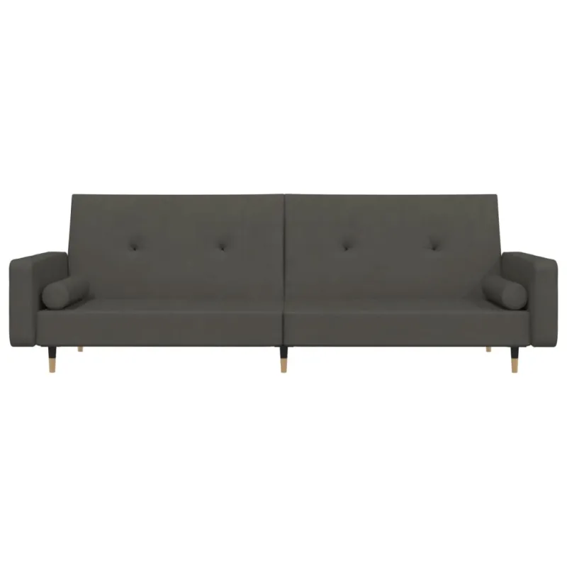 Dvivietė sofa-lova su dvejomis pagalvėmis, pilka, aksomas