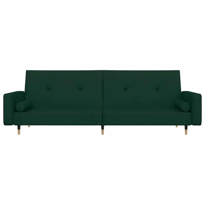 Dvivietė sofa-lova su dvejomis pagalvėmis, žalia, aksomas