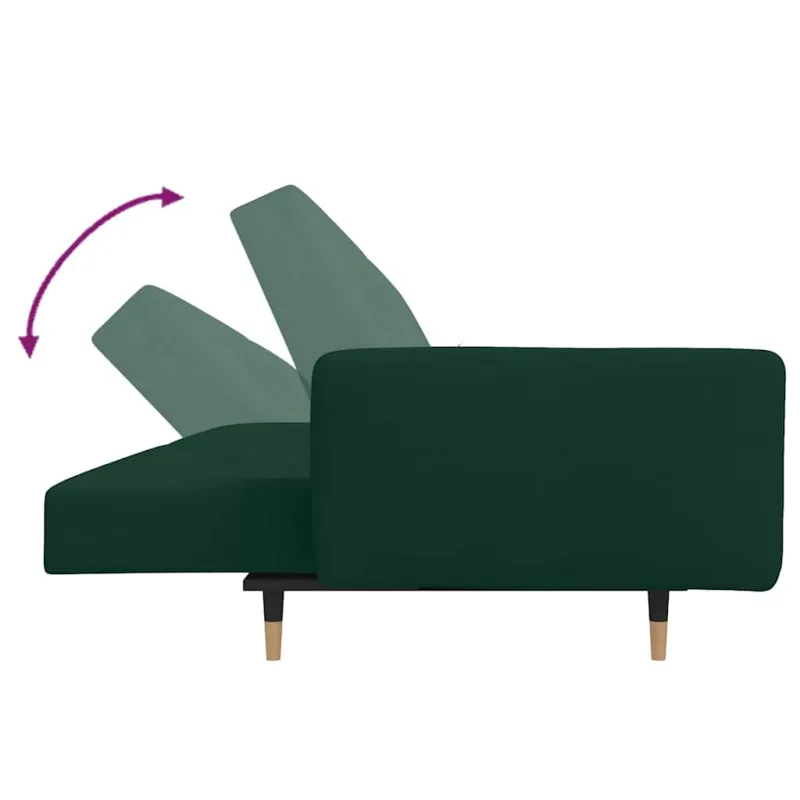 Dvivietė sofa-lova su dvejomis pagalvėmis, žalia, aksomas