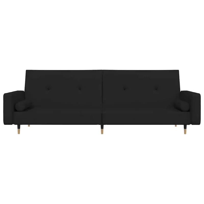 Dvivietė sofa-lova su dvejomis pagalvėmis, juoda, aksomas