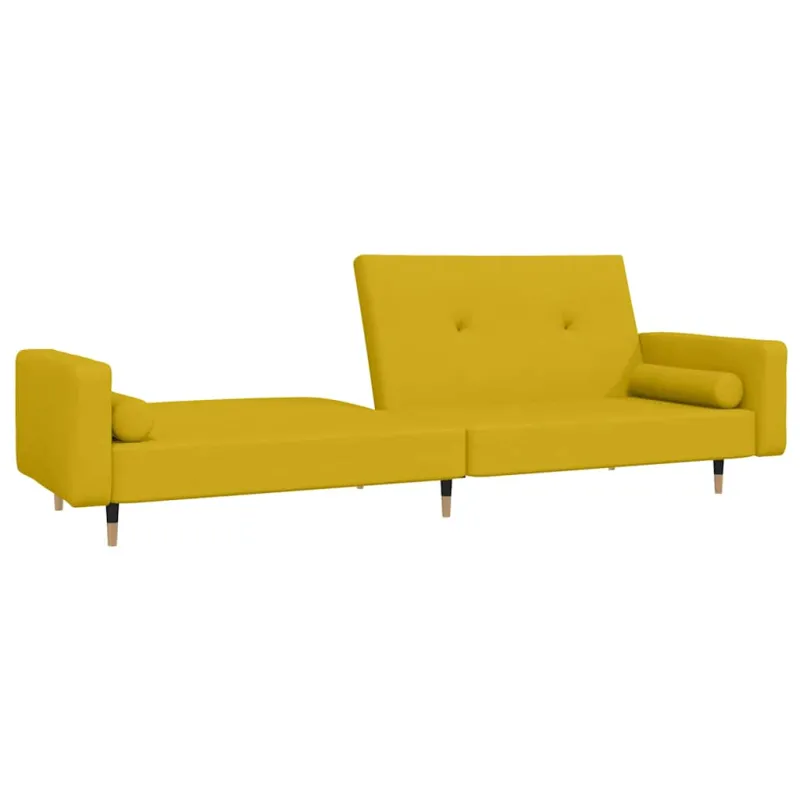 Dvivietė sofa-lova su dvejomis pagalvėmis, geltona, aksomas