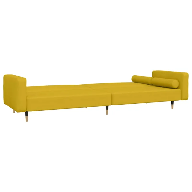 Dvivietė sofa-lova su dvejomis pagalvėmis, geltona, aksomas