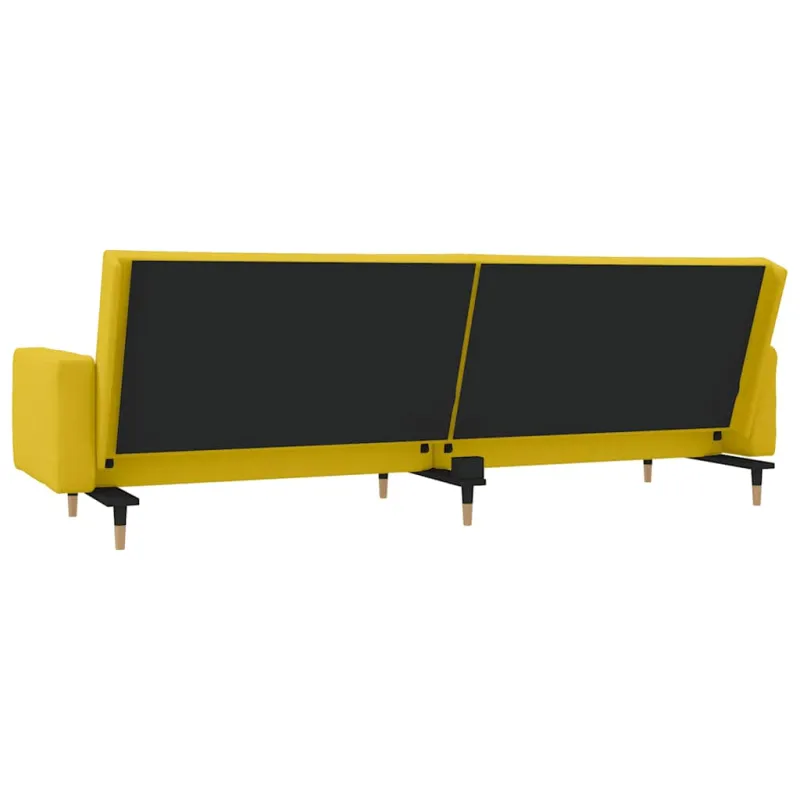 Dvivietė sofa-lova su dvejomis pagalvėmis, geltona, aksomas