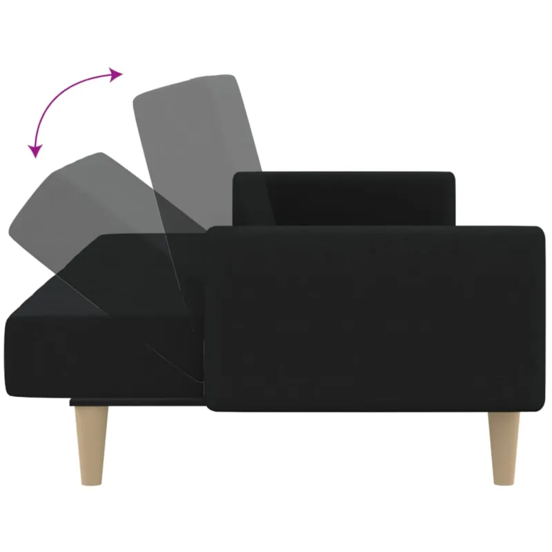 Dvivietė sofa-lova, juodos spalvos, audinys