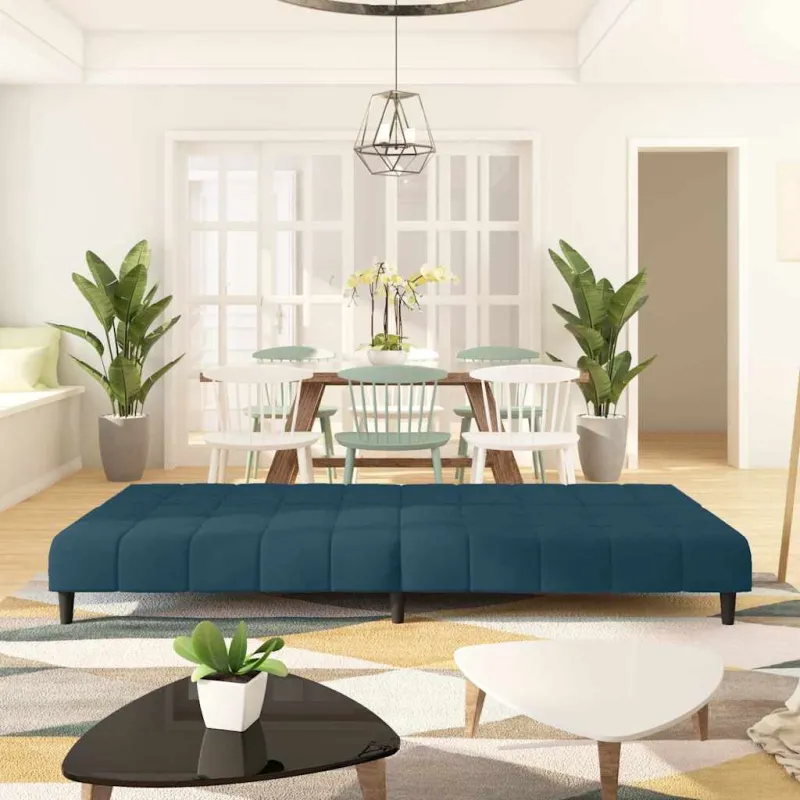 Dvivietė sofa-lova, mėlynos spalvos, aksomas