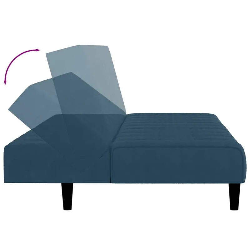 Dvivietė sofa-lova, mėlynos spalvos, aksomas