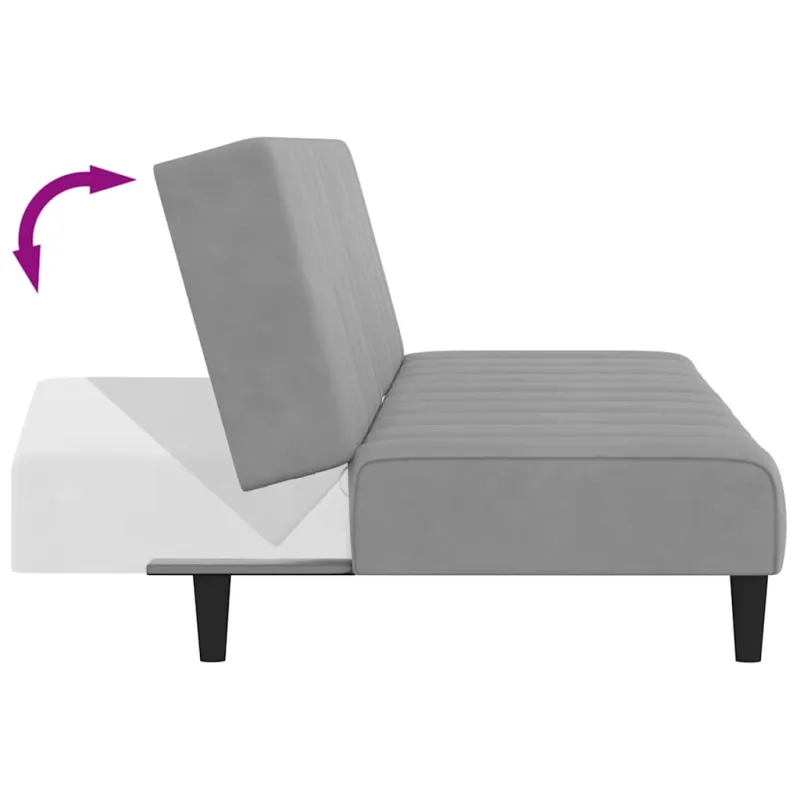 Dvivietė sofa-lova, šviesiai pilkos spalvos, aksomas