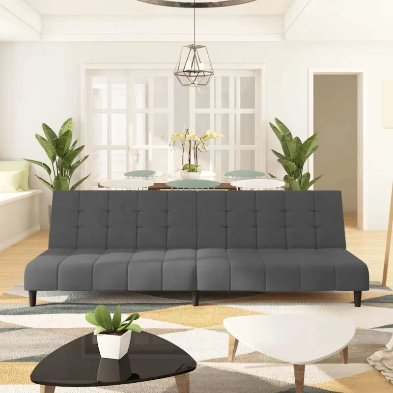 Dvivietė sofa-lova, tamsiai pilkos spalvos, aksomas